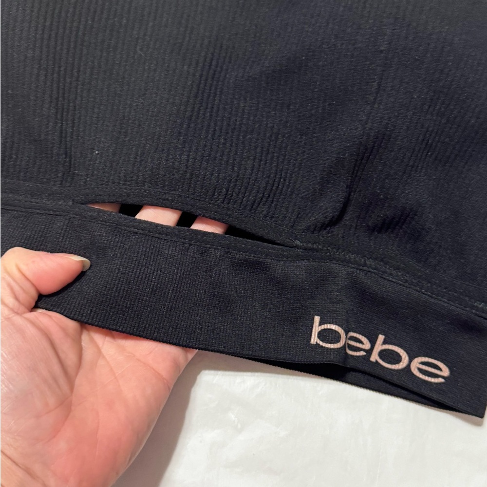 Bebe Black Ribbed Sports Bra with keyhole cutout size XL - Picture 3 of 8